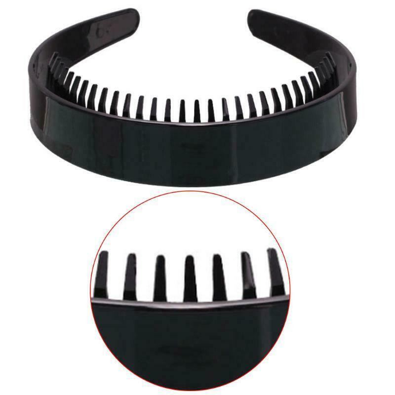 Women 2.5cm Wide Plain Headband with Teeth Comb Black Plastic DIY Hair Hoop