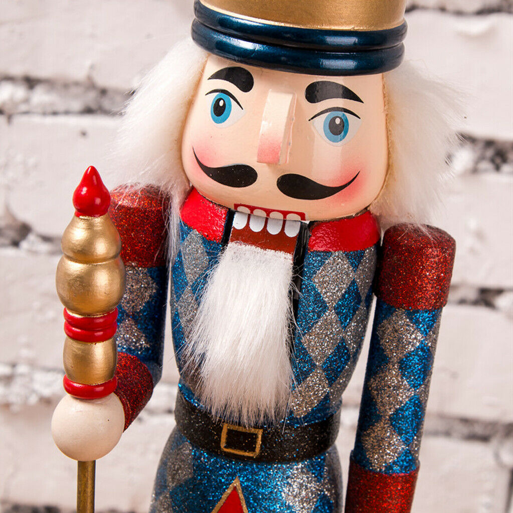 38CM Wooden Hand Painted Glitter Nutcracker Xmas Decor King with Sceptre
