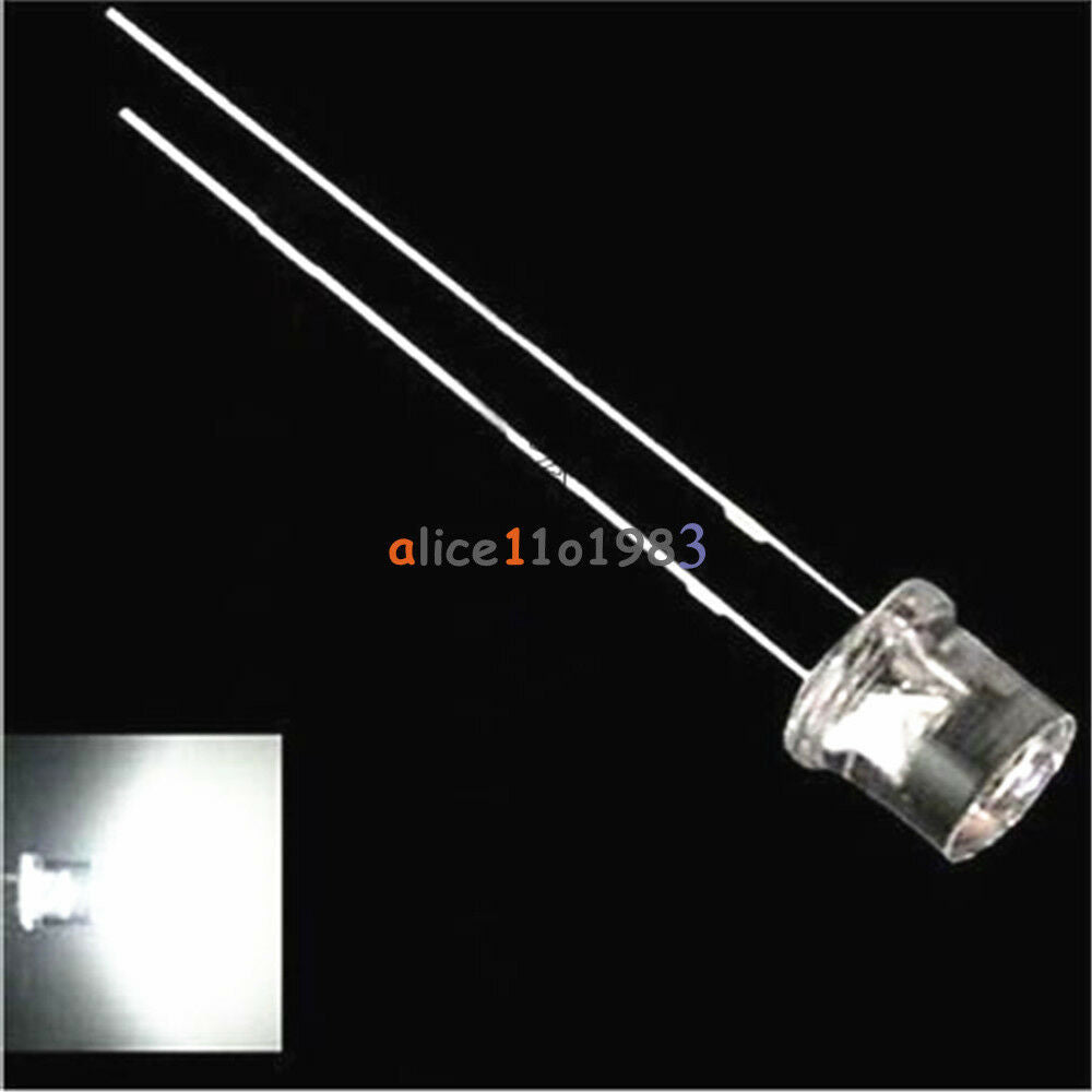 200PCS 5MM 2Pin Flat Top White LED Wide Angle Flat Head Light Lamp