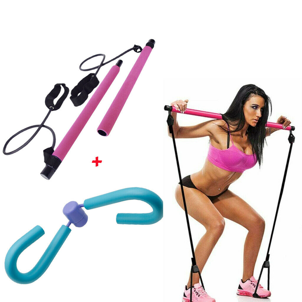 Pilates Bar Kit Gym Resistance Band Stick Arms Thigh Toner Master Abs Booty