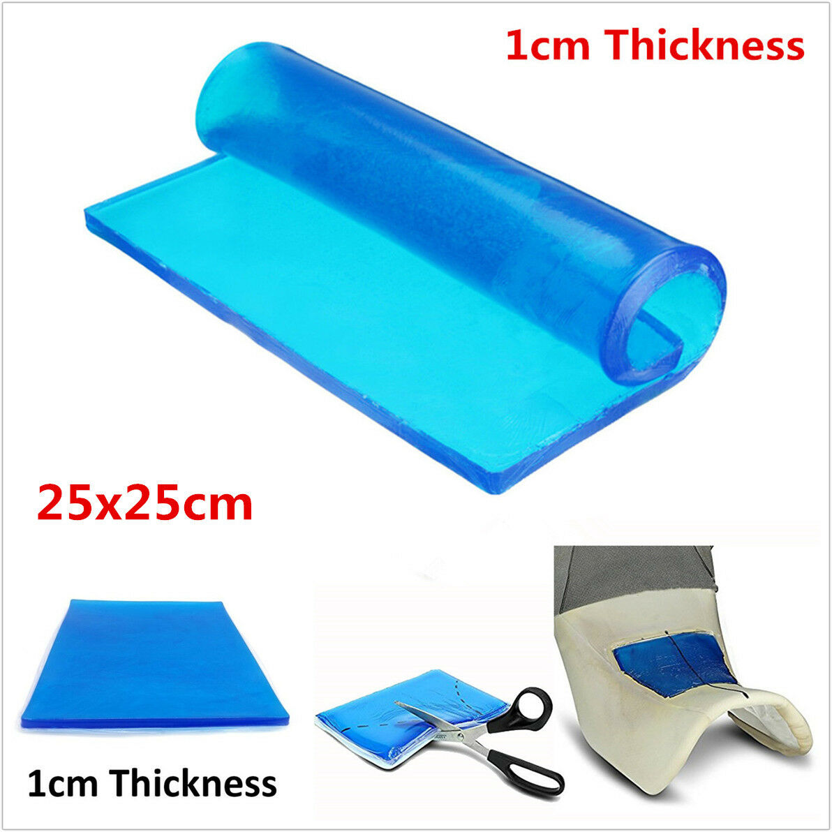 Motorcycle Seat Cushion Comfortable Seat Gel Pad Shock Absorption Mat 25x25x1CM