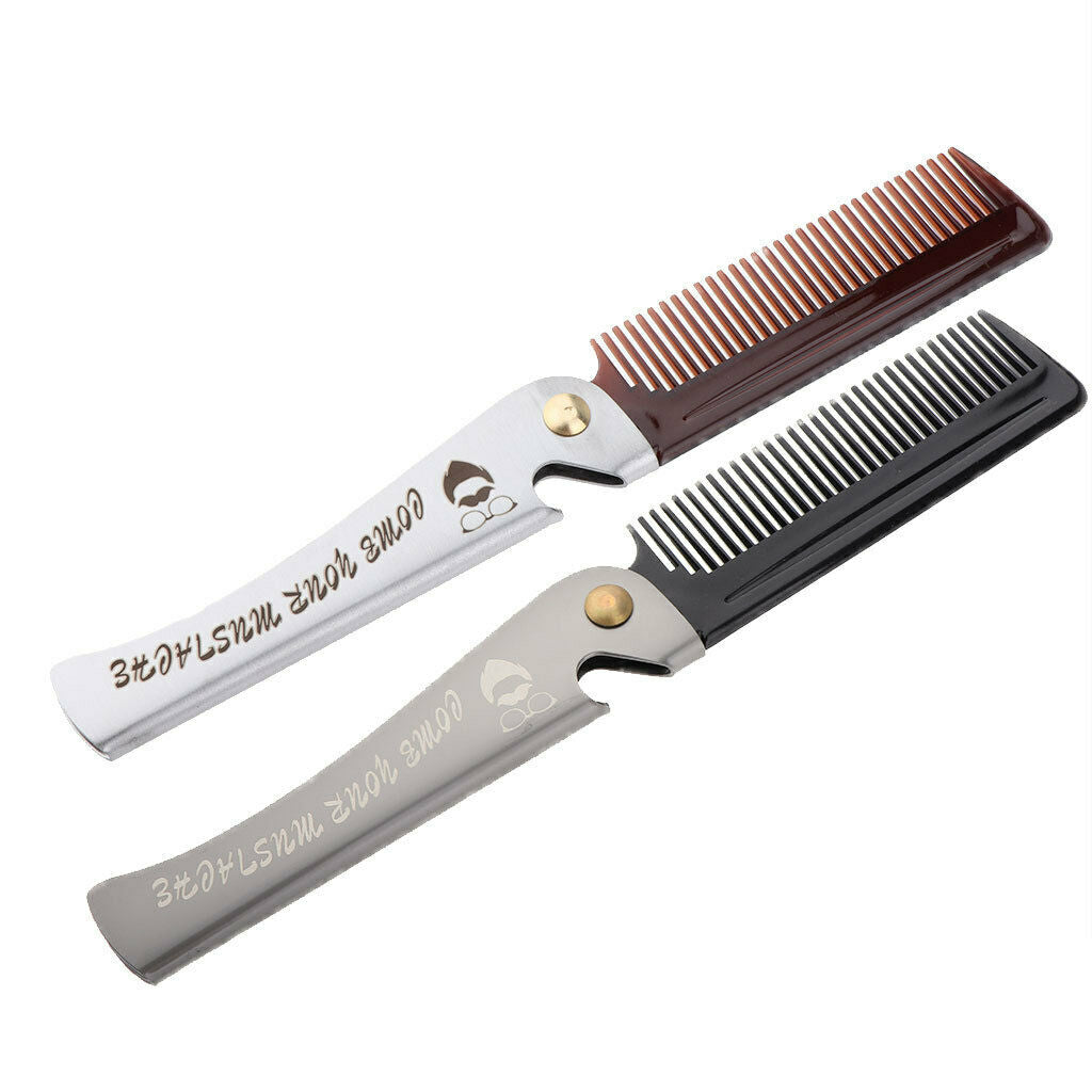 2Pcs Pocket Stainless Steel Folding Mustache Grooming Comb Hair Styling Comb