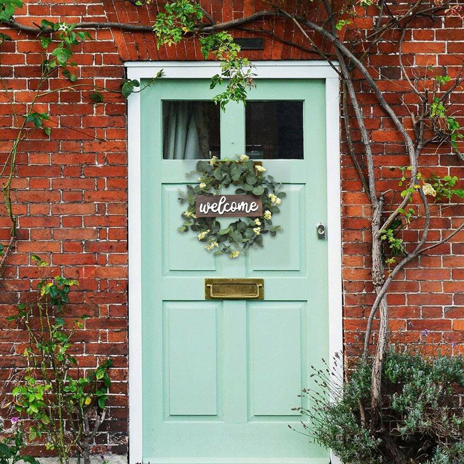 Spring 20inch Welcome Sign Eucalyptus Wreath Artificial Flower Garland
