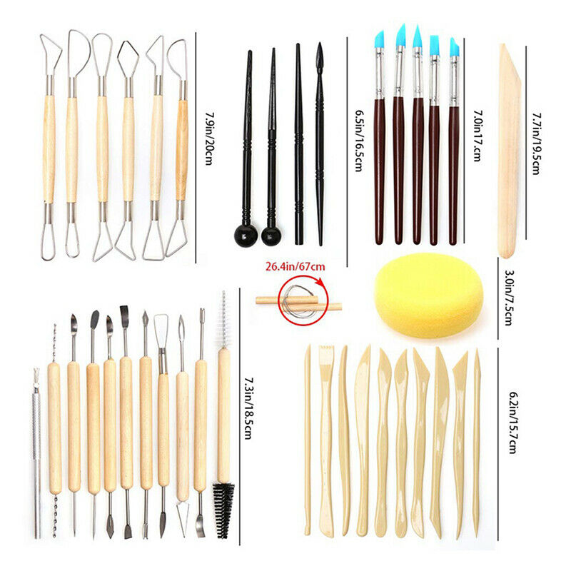 61PCS Ceramic Clay Tools Set Polymer Clay Tools Pottery Wooden Pottery Sculpt Qx