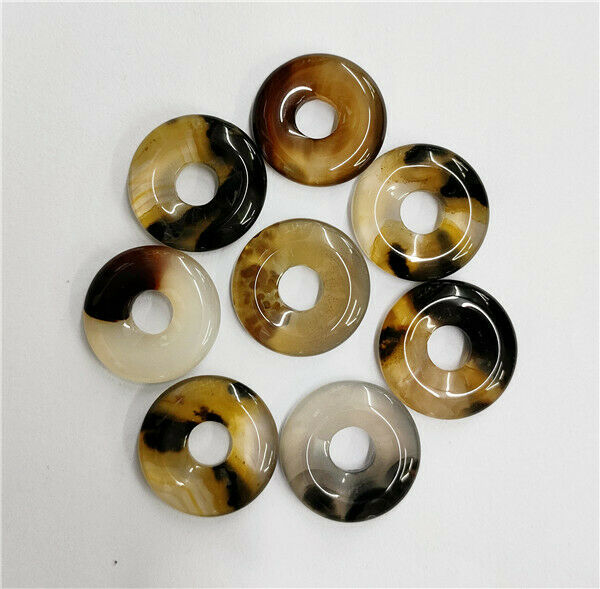 8Pcs 18mm Deep Brown Agate Donuts Pendant Bead DIY Jewelry Making Necklace HH239