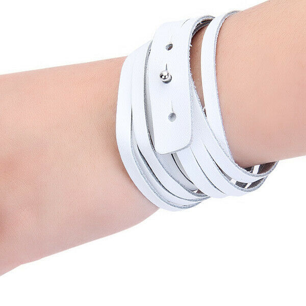 Fashion Long Oxhide Leather Strap Wrap Cuff-Bracelet-Belt -White