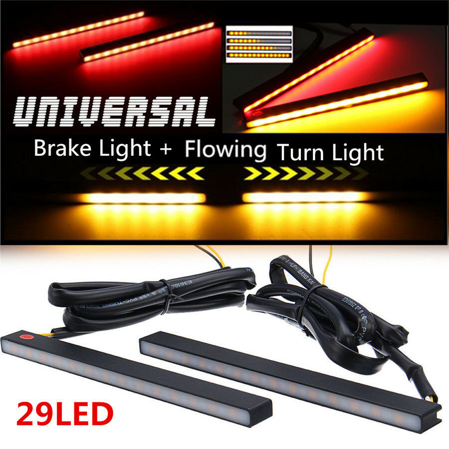 2x Red/Amber 29 LED Aluminium Car Brake Stop Light DRL+ Flowing Turn Signal Lamp