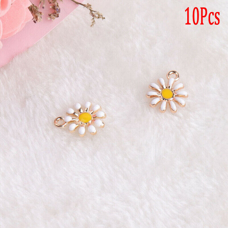 10Pcs/Set Enamel Alloy Sunflower Shape Charms Pendant DIY Craft Jewelry MakingDD