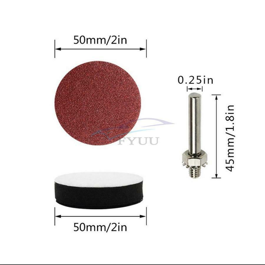 100x 2'' Sand Disc Sandpaper Hook and Loop Sander + Backing Plate + M6 Drill Bit