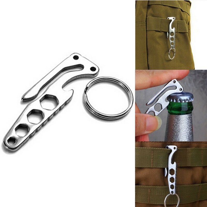 1PC Stainless Steel Pocket Multifunction Tool Opener Keychain Key Ring EDC S Lt