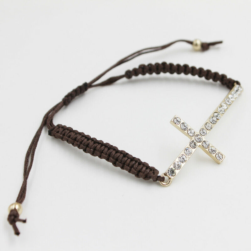 Manual Handmade Braided Diamante Cross Bracelet Cuff Bangle Wristband Unisex