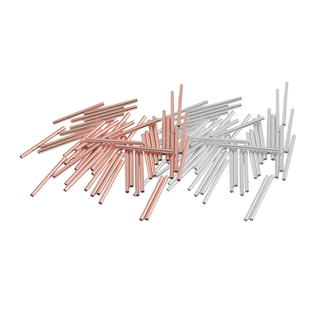100x Rosegold Silvery White Long Tube Spacer Beads 20x1.5mm Jewelry Findings
