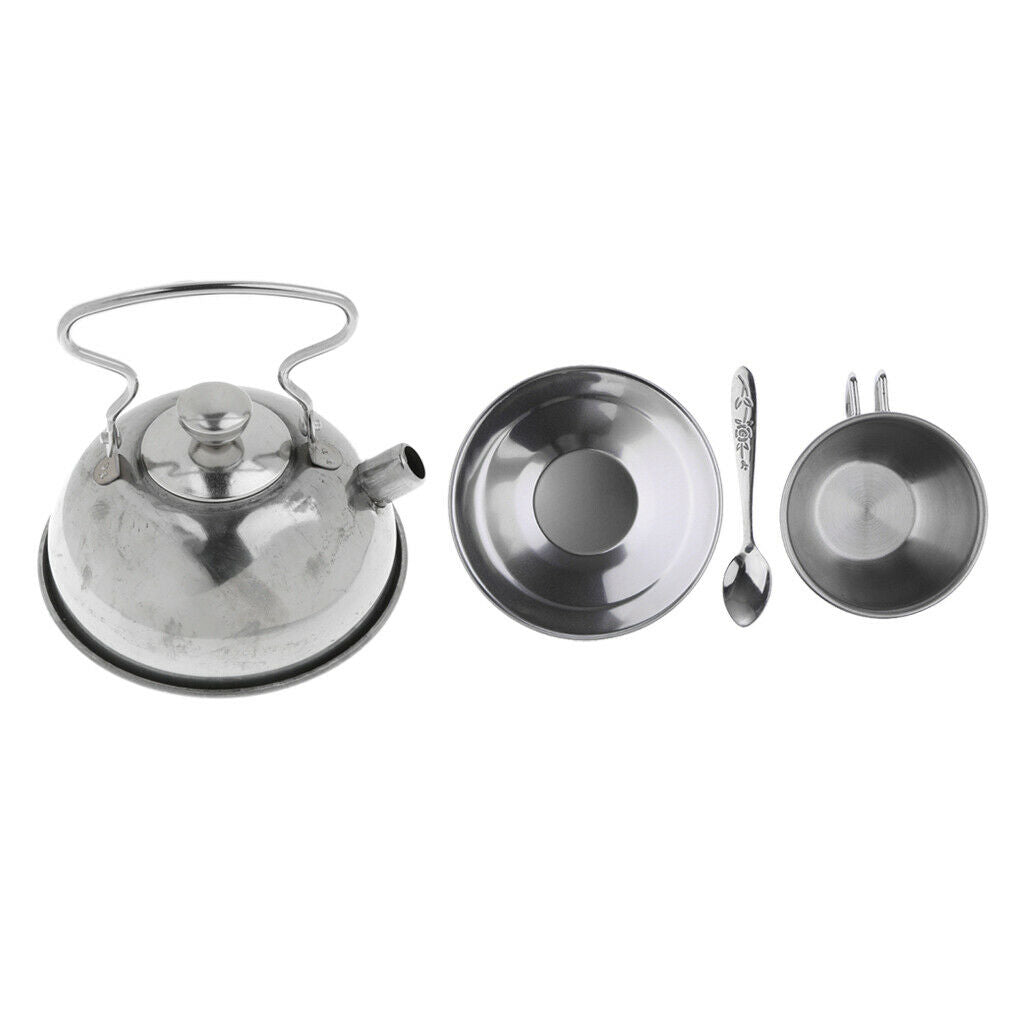 Kids Kitchen Metal Tableware - Stainless Steel Coffee Pot Coffee Cup Set, 4