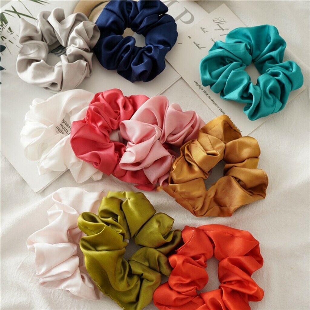Pack of 11 Women's Hair Silk Scrunchies Satin Elastic Hair Bands Ties Ropes