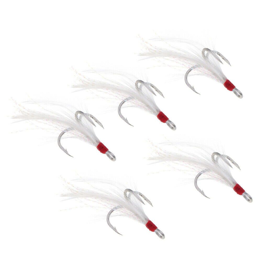 4X Treble With Feather Hook Sharp Fishing Bait White Carbon Steel Fishhook 2#