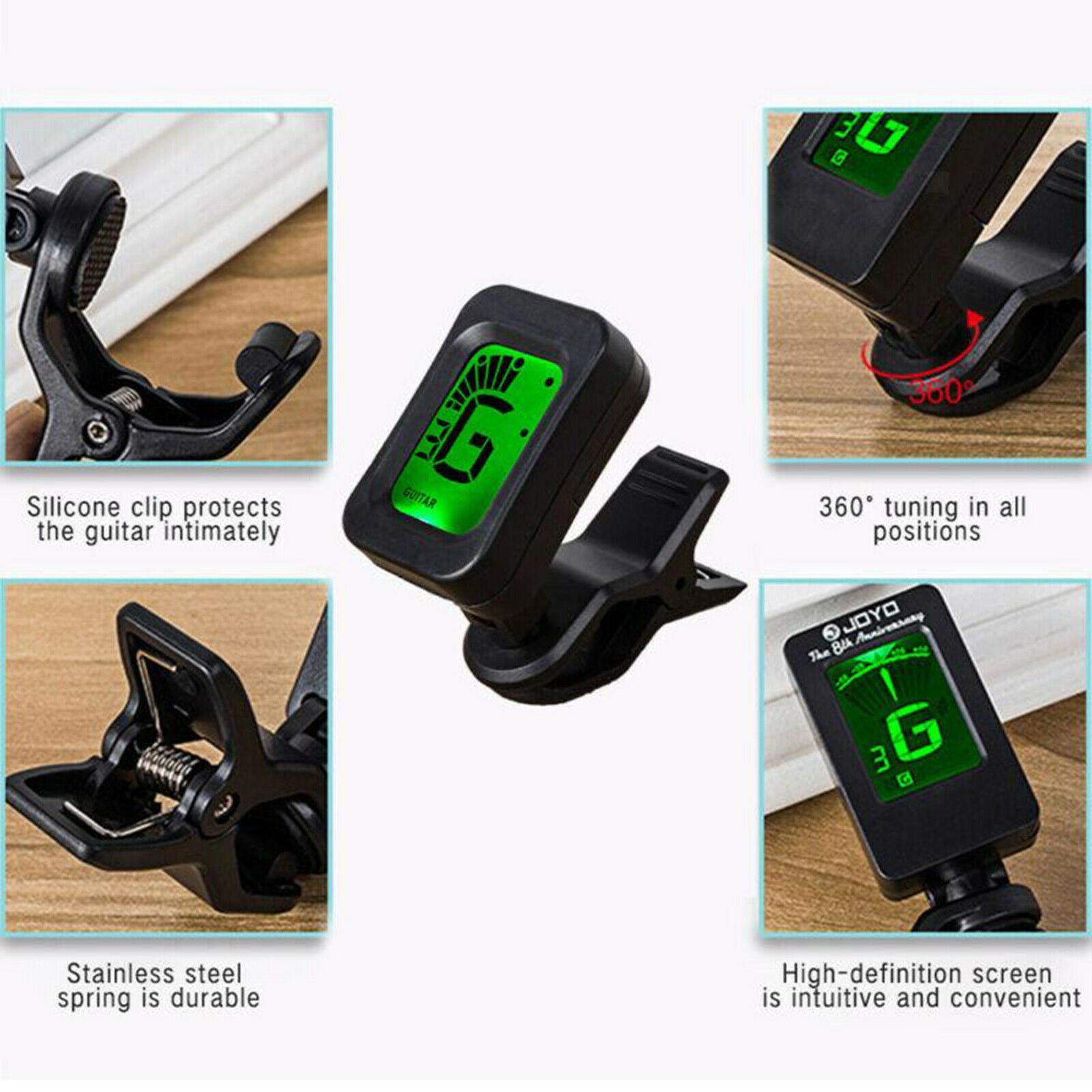 Guitar Tuner Clip on Chromatic Digital Electric Tuner for Acoustic Guitar, Bass,