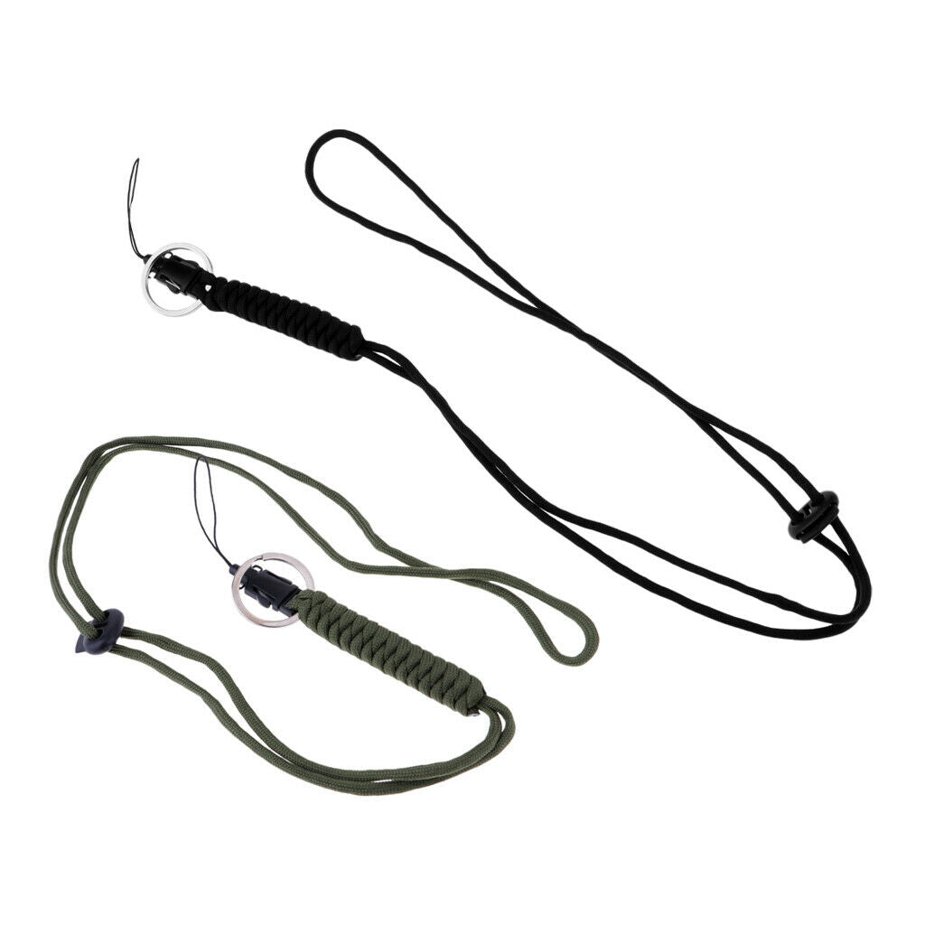 2X Utility Braided Lanyard Survival Paracord Keychain with Split Ring black