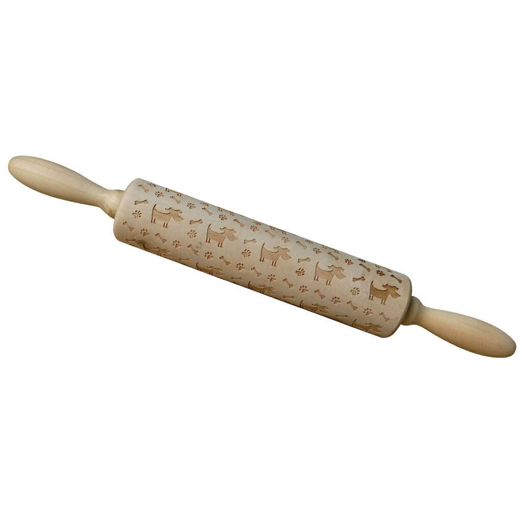 Wooden Rolling Pin Dog Bone Paw Embossing Baking Cookies Biscuit Fondant Wedding