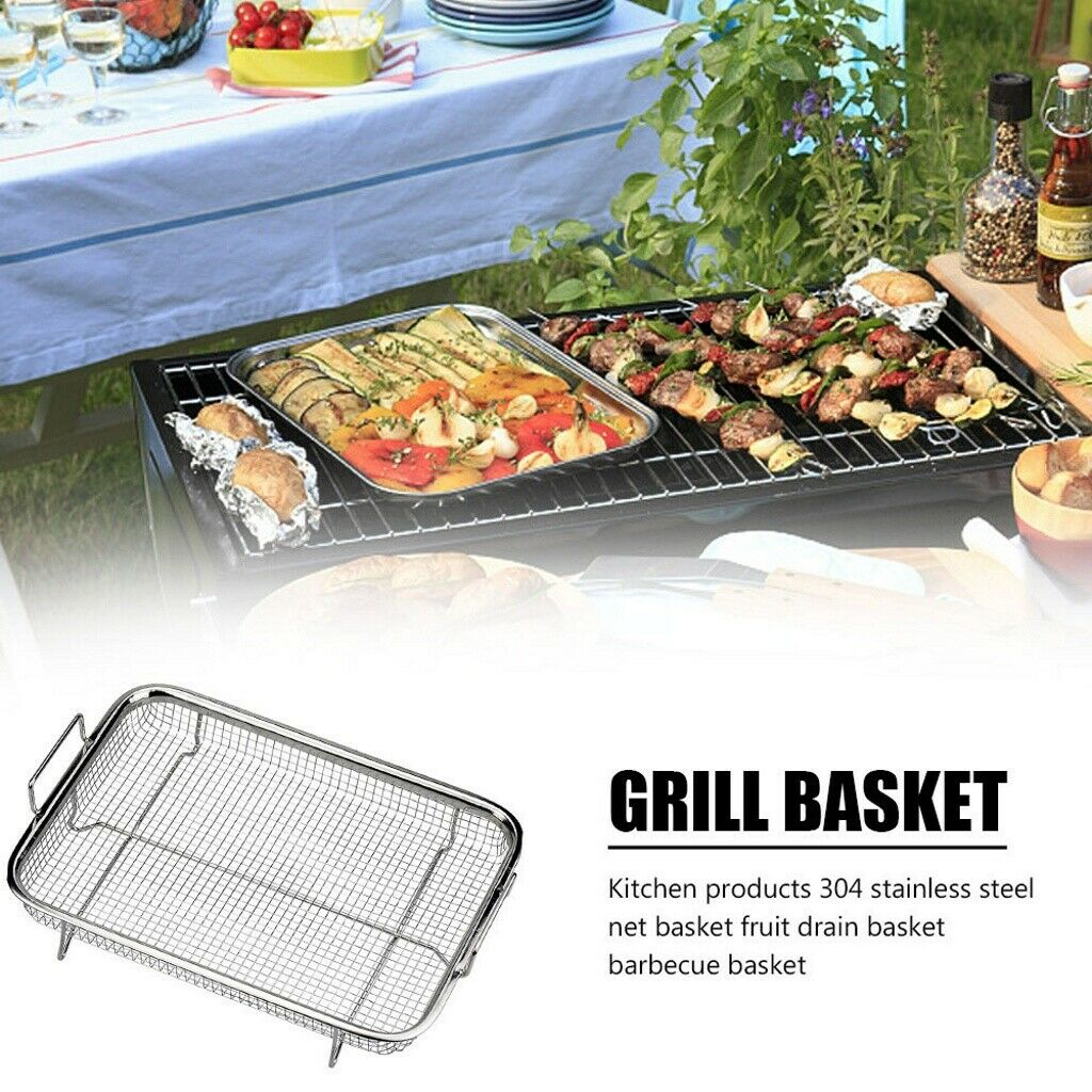Stainless Steel Grill Basket Oven Crisper Basket Fruits Washing Kitchen Drying