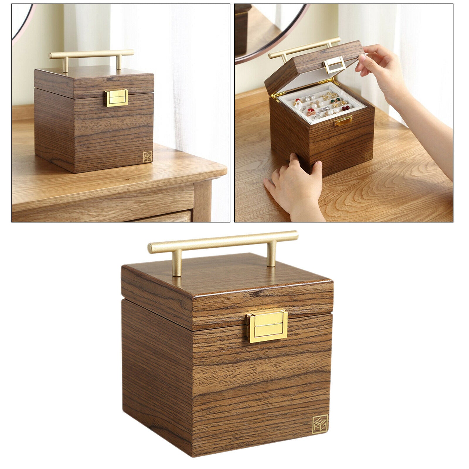 3-tier Wooden Jewelry Box Earrings Bracelets Container Holder Organizer