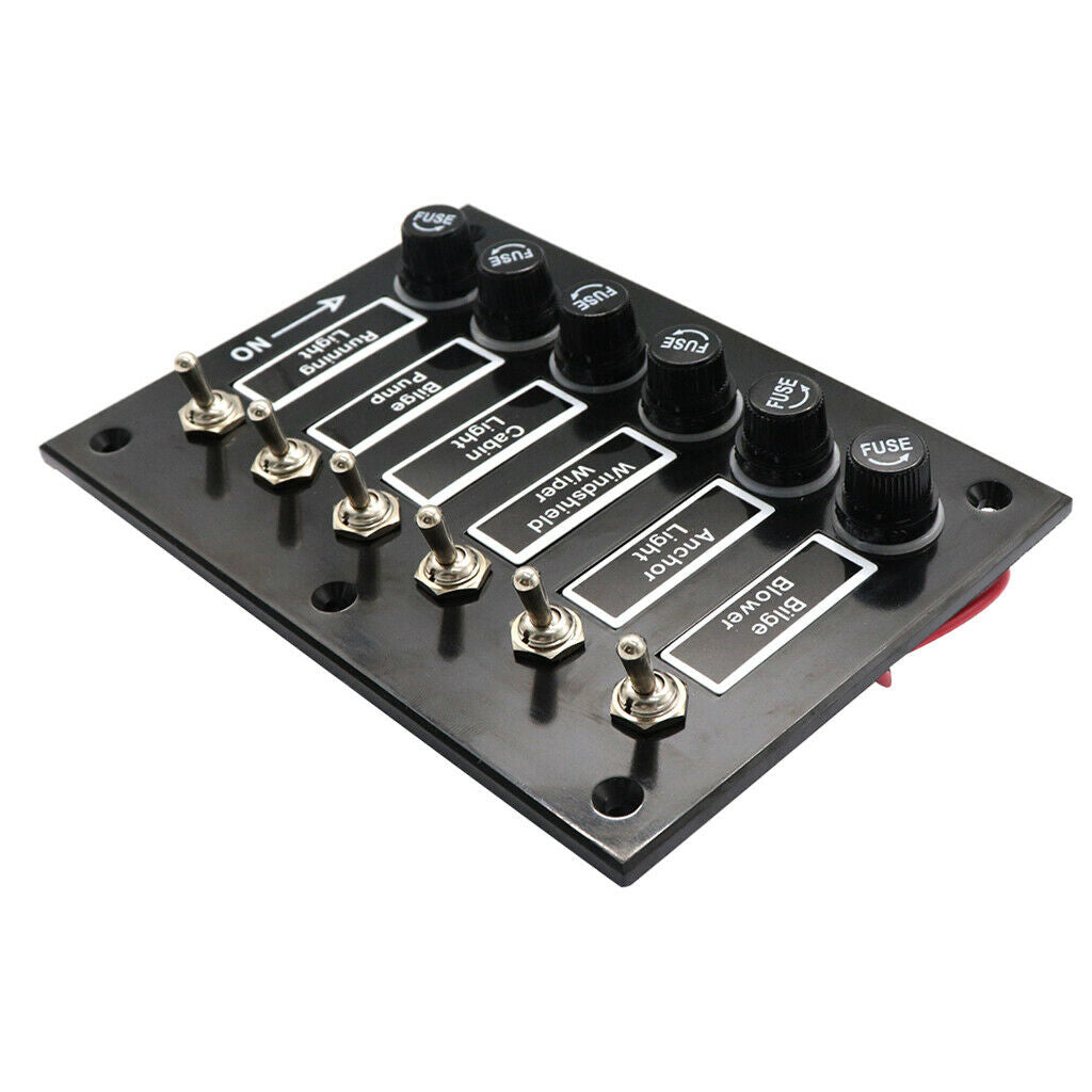 Waterproof 6 Gang Rocker Switch Panel 12V Circuit Breaker Car Marine Boat
