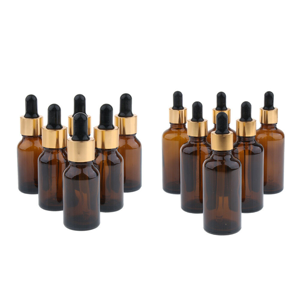 Pack of 12, Refillable Dropper Bottles Container, Glass Essential Oil Vials