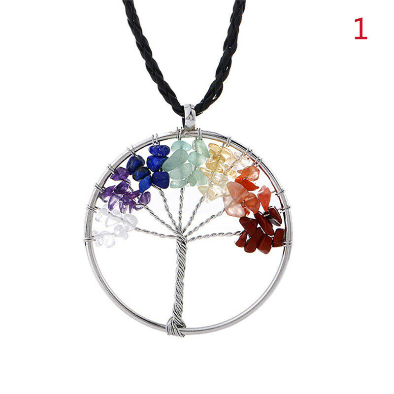 7 Chakra Healing Tree Of Life Pendant Necklace Crystal Natural Stone Neck.l8