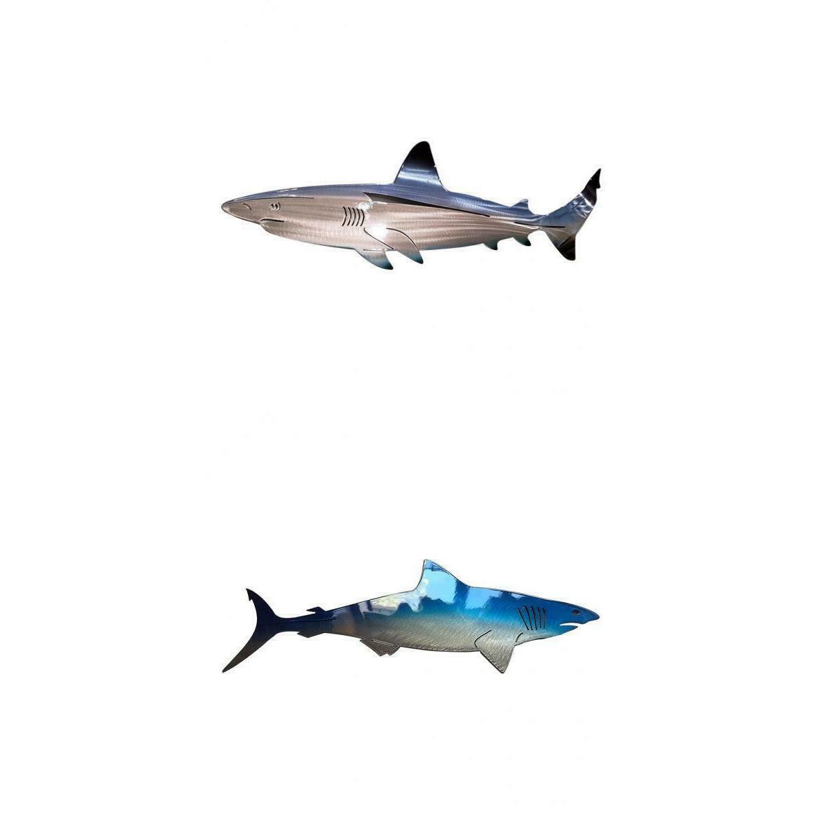 2Pcs Coastal Small Metal Shark Wall Decor Art Ocean Fish Hanging Sculpture