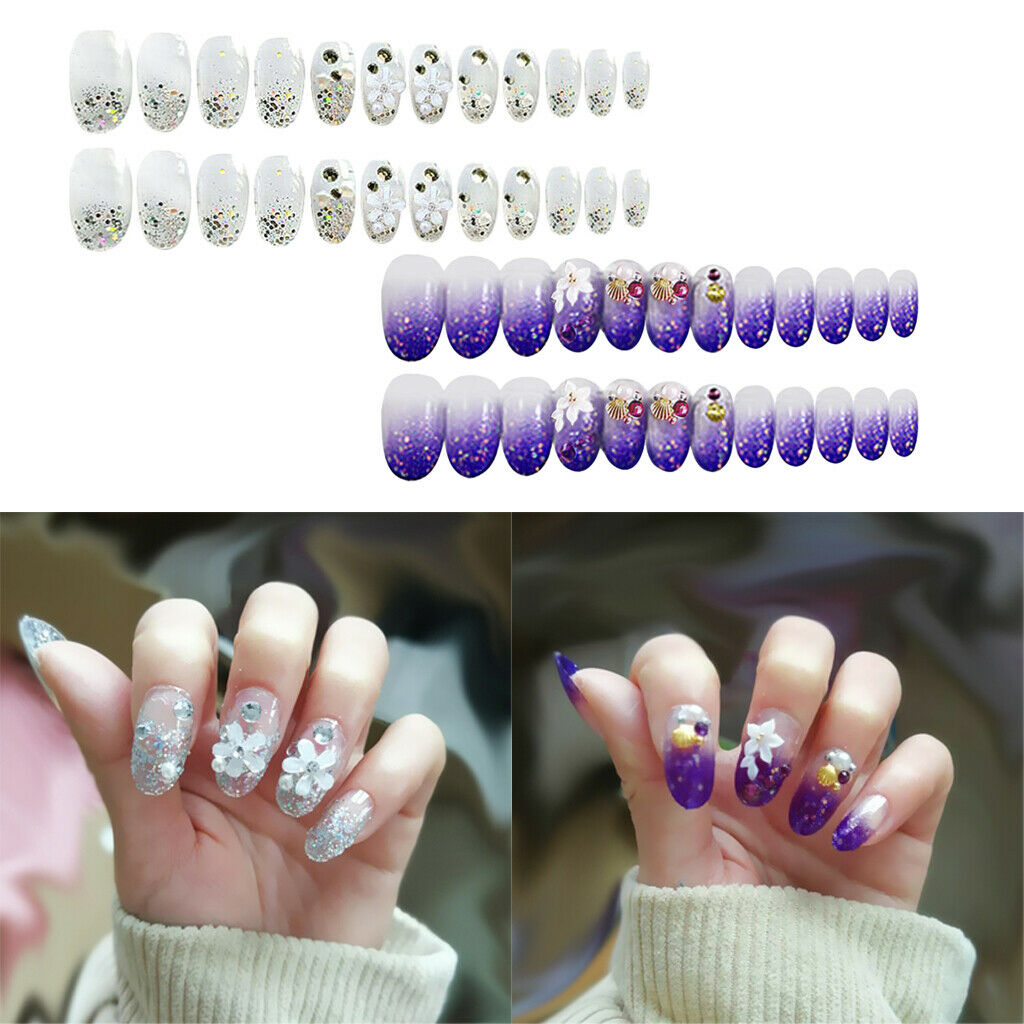 2 Color French Tip Press On False Nails Acrylic Full Cover Nail Art Tips Set