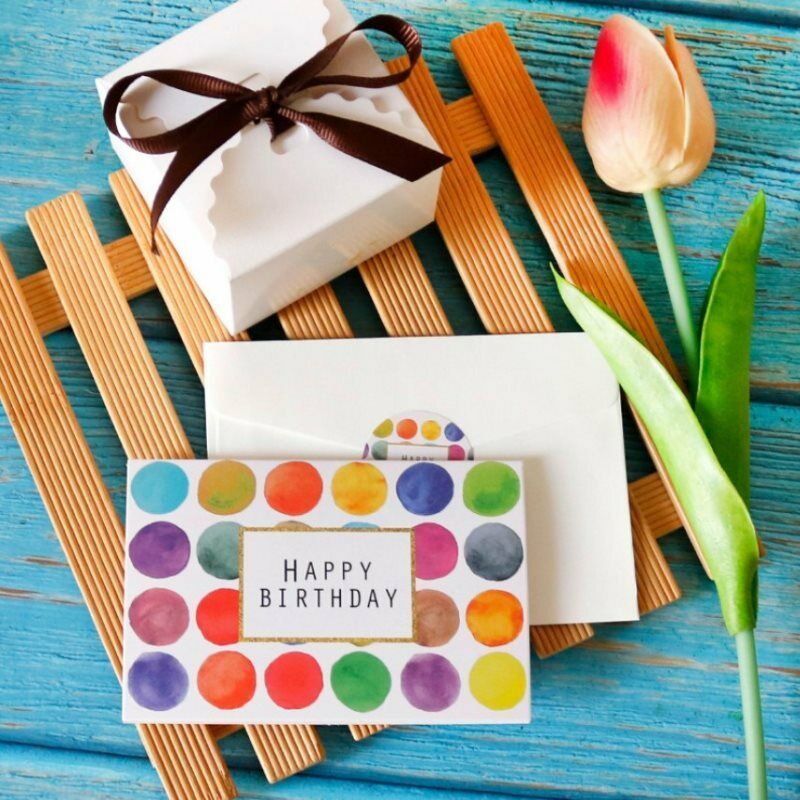 6 Sets of Happy Birthday Cards with Envelopes and Stickers Folding Cards .l8