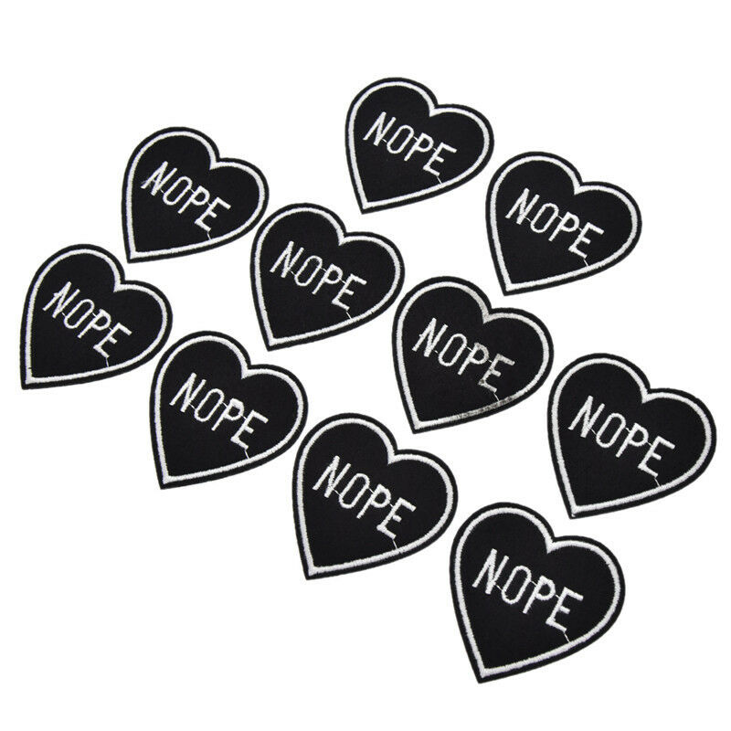 10 Pcs NOPE Heart Pattern Patches Embroidery Applique Badges Craft Sewing Supply