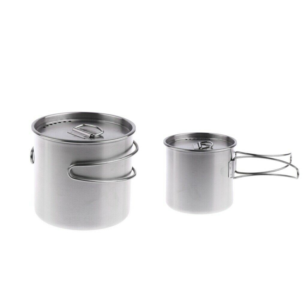 2pcs 500ml Stainless Steel Camping Cup Pot Bowl with Folding 9cm