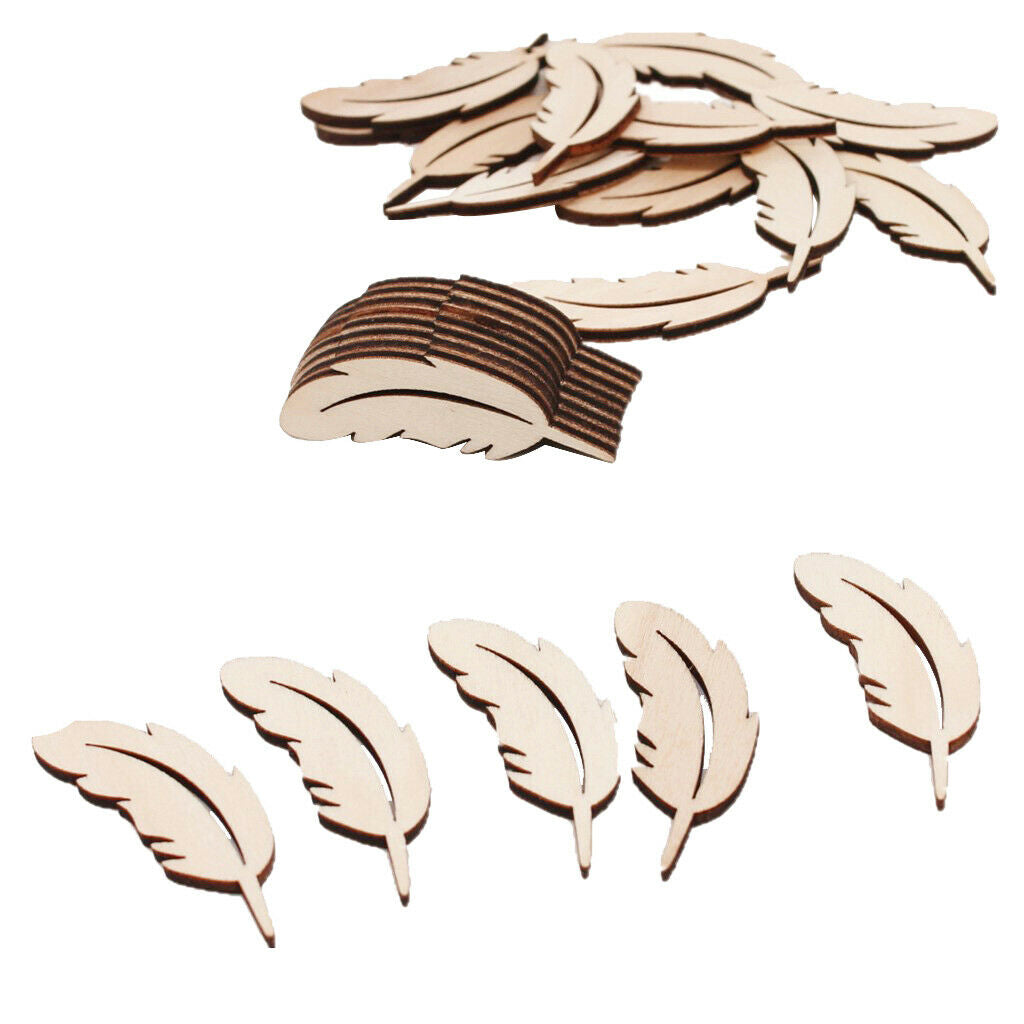 25pcs Feather Shaped Natural Wood Slices Rustic Wooden Pieces Embellishment