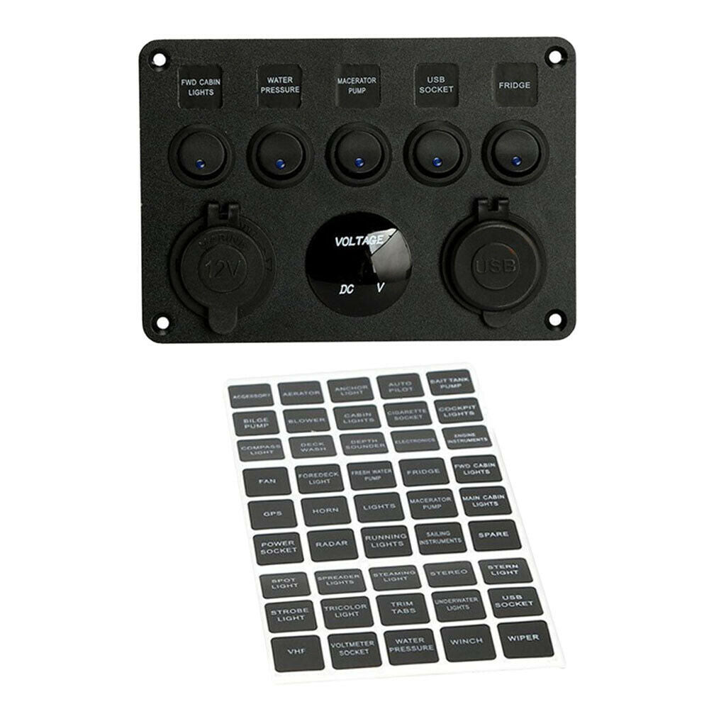 Marine Toggle Rocker Switch Panel Socket 4.2A 5 Gang Toggle Switch for Boat