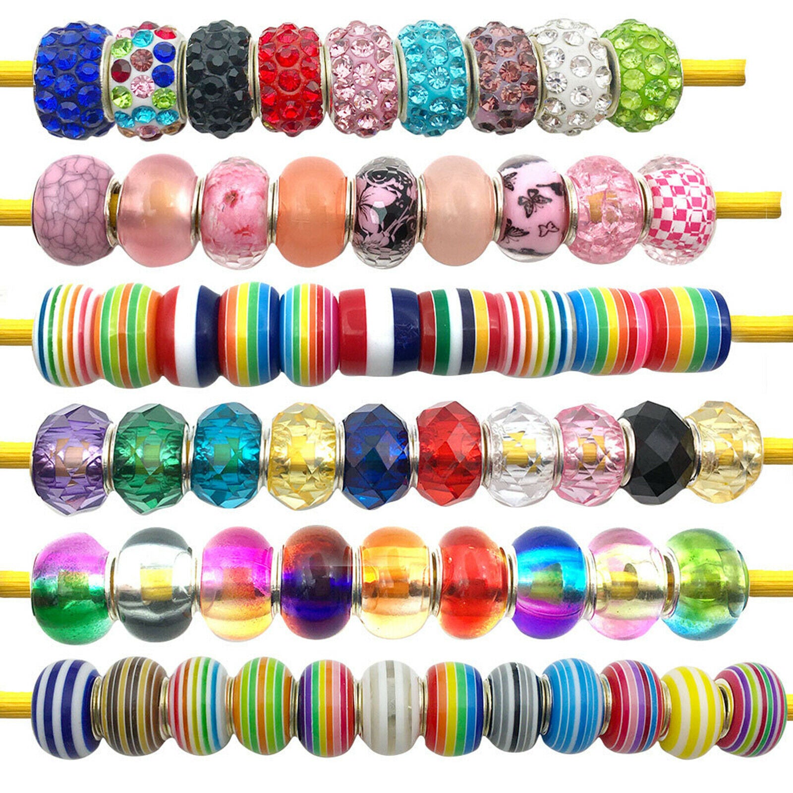 60 PCS DIY Beads Kids Craft Jewellery Making String Bead Round DIY Necklace