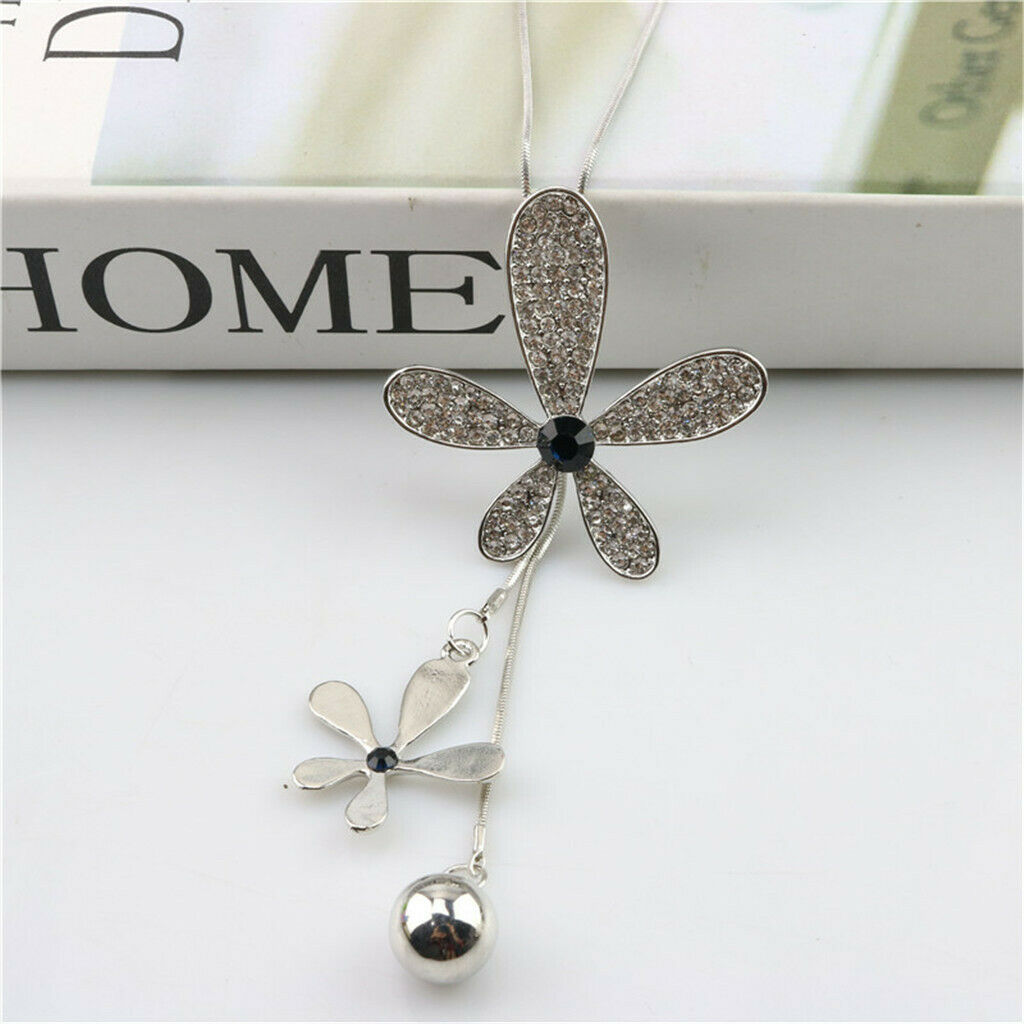 Lady Bling Crystal Leaf Flower Pendant Sweater Clothing Charming Necklace
