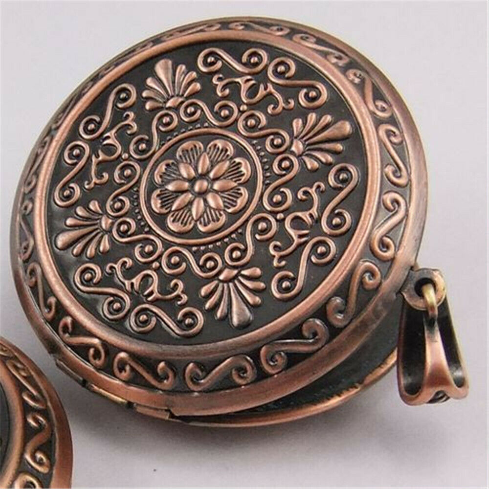 2 pcs Retro Copper Red Round Floral Locket Magnet For Photo Frame Pendant DIY