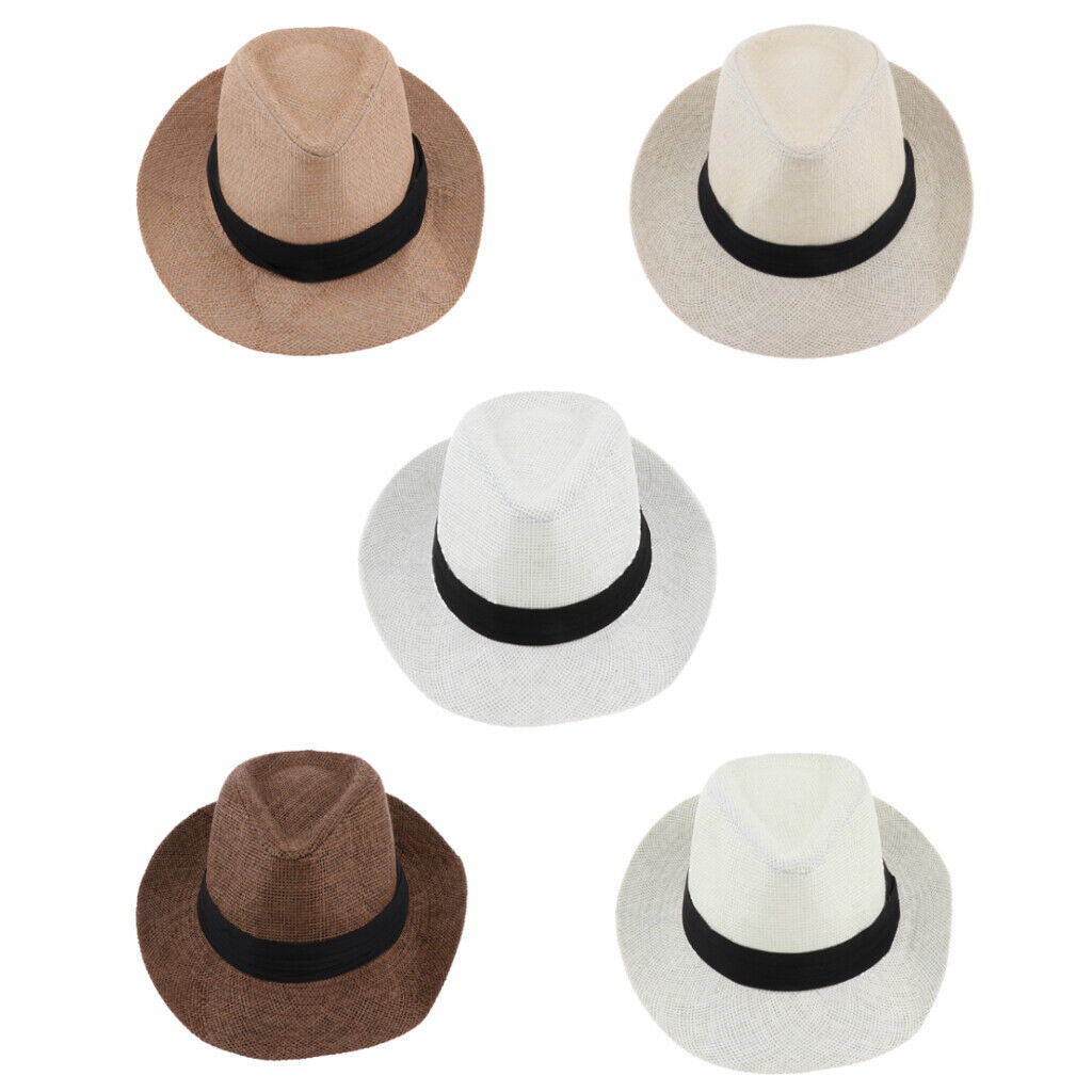 Wide Brim Sraw Hat Beach Summer Fedora Classic Panama Hat Bucket Hat 57-58cm