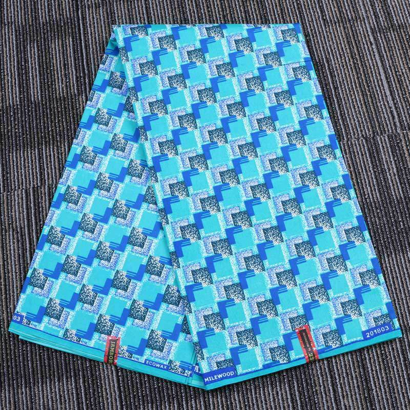 African Blue Geometric Pattern Digital Printing Polyester Wax Cloth Fabric DIY