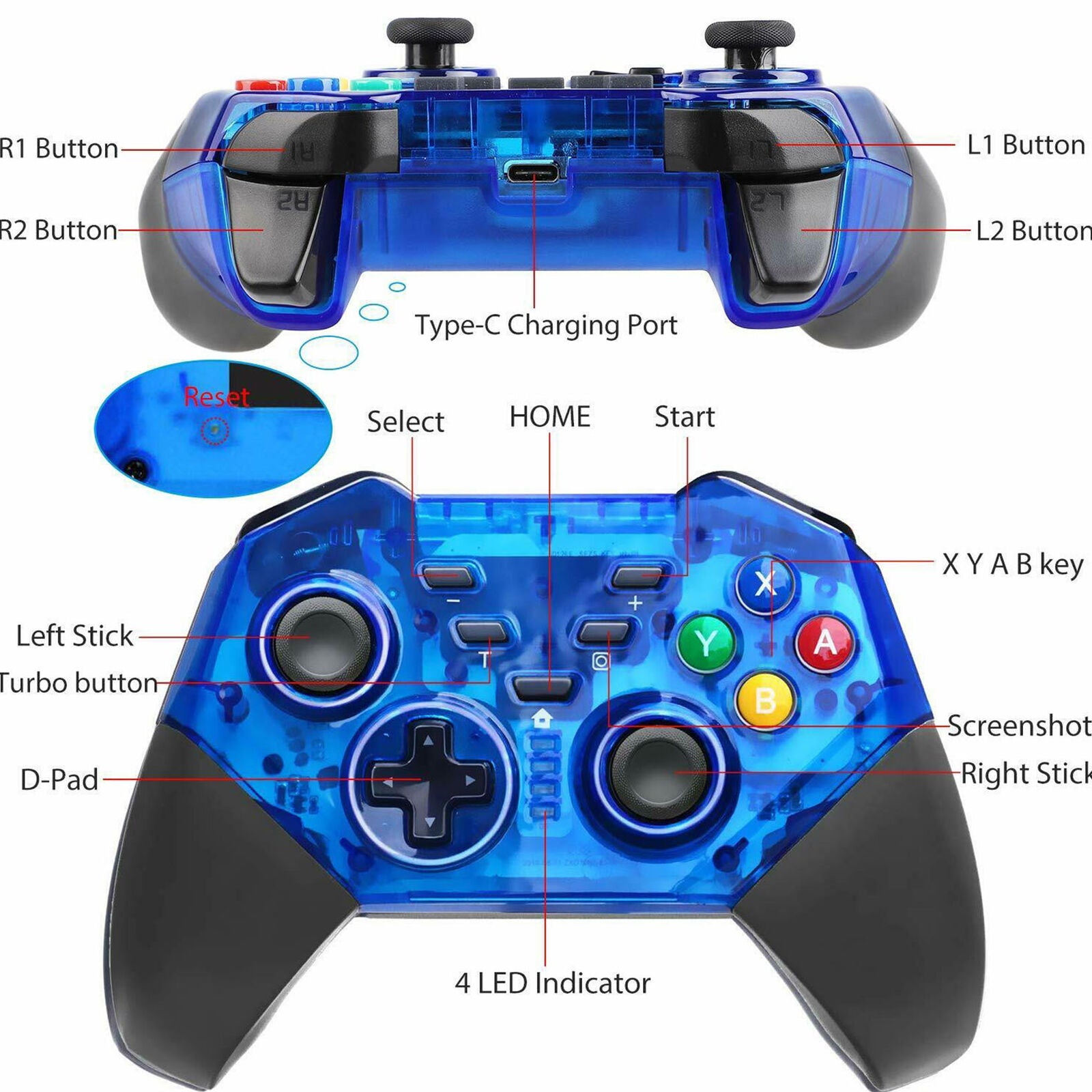Wireless Pro Controller Remote Gamepad for Nintendo Switch Console Black / Blue
