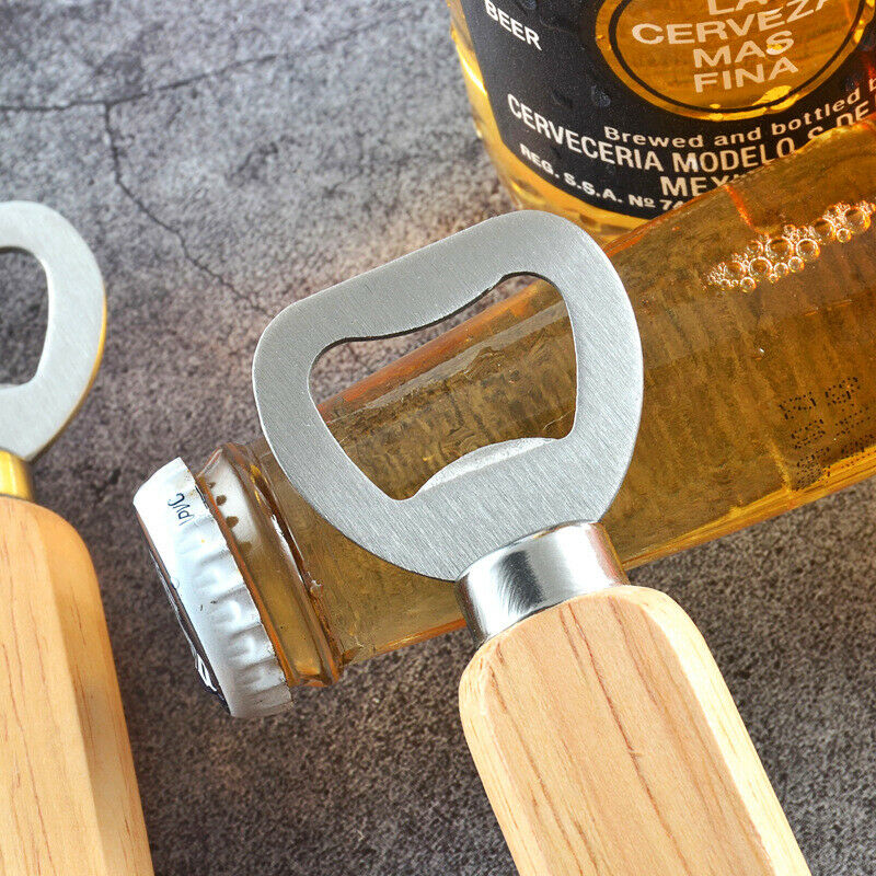 10pcs Wooden Handle Handheld Bartender Bottle Opener Wine Beer Soda