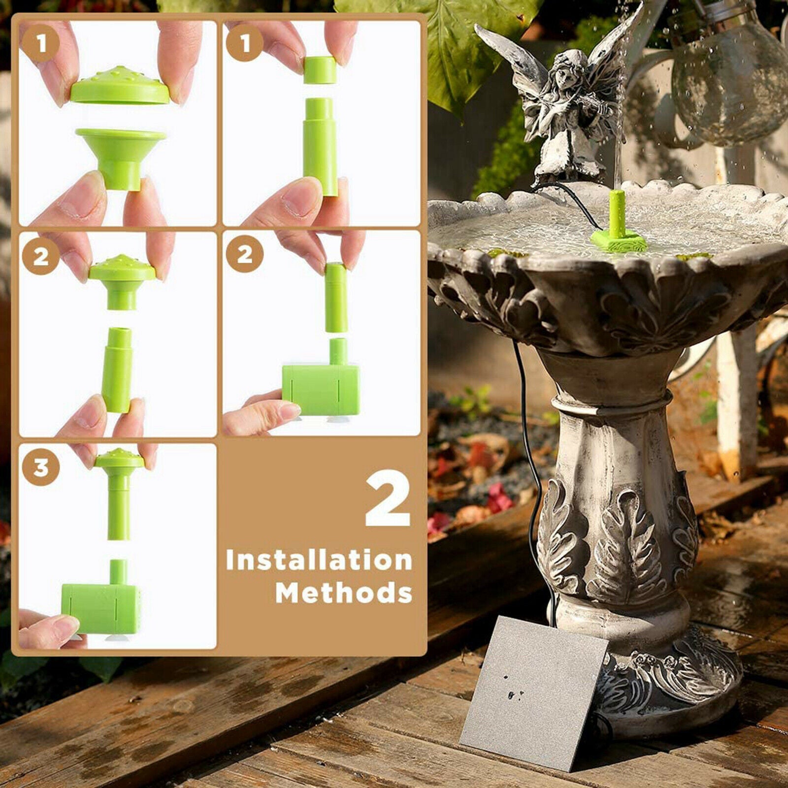 Solar Fountain Pump with 14 Different Spray Pattern Heads for Pond BirdBath