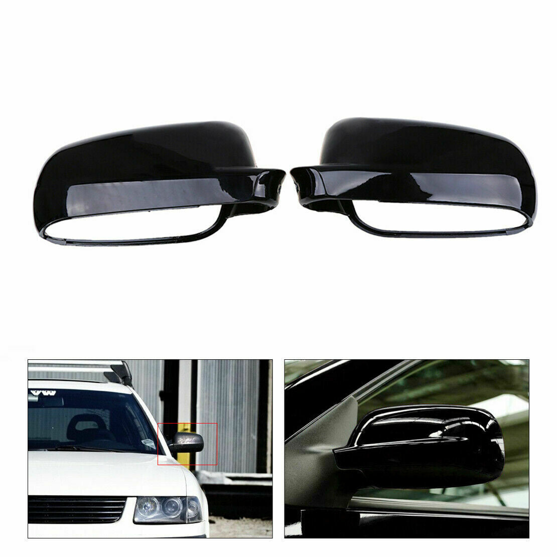 Pair Gloss Black Rear View Mirror Covers Shell Fit VW Golf/R32/GTI/Rabbit 2004