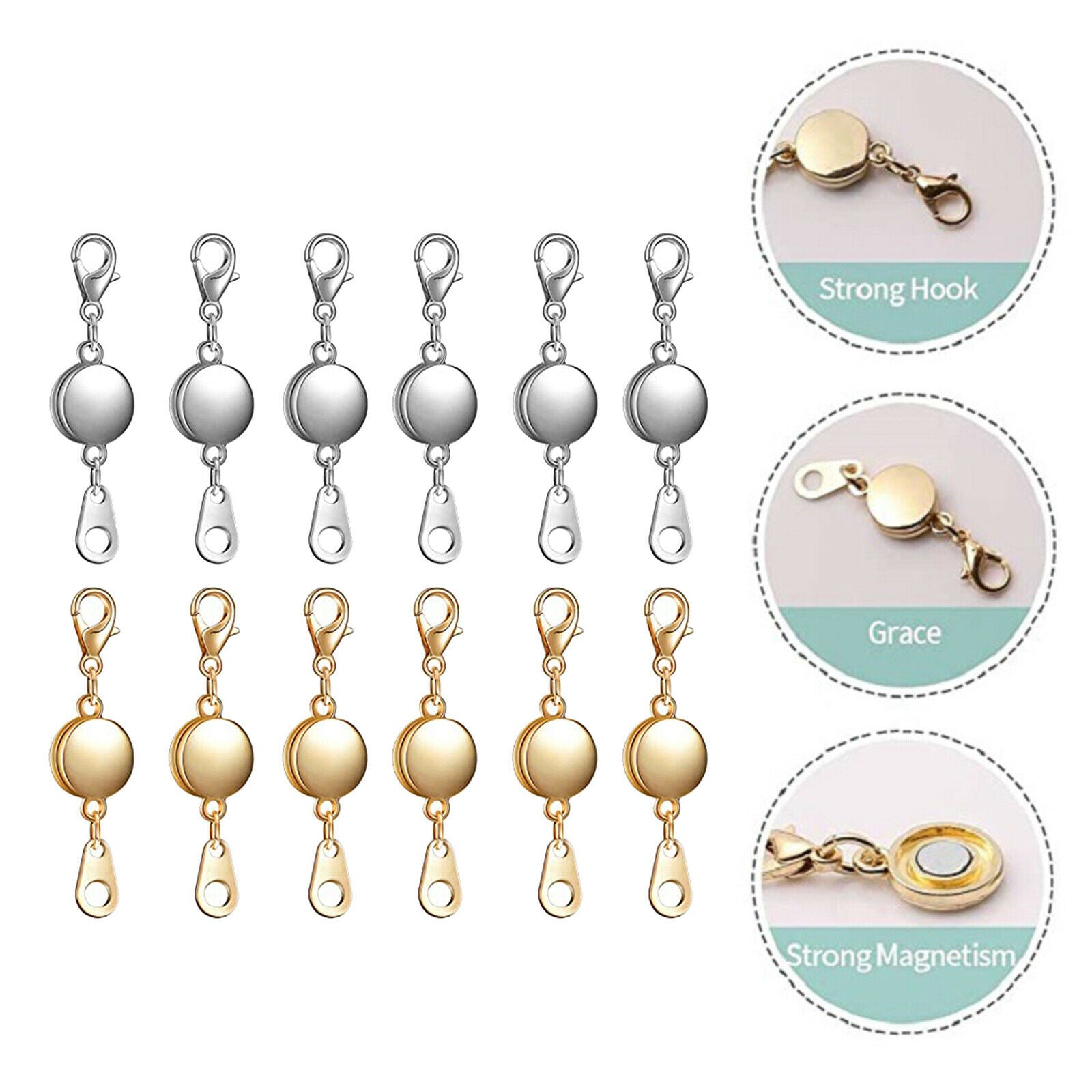 12pcs Jewelry Locking Magnetic Clasp Closures Hook for Necklace Making