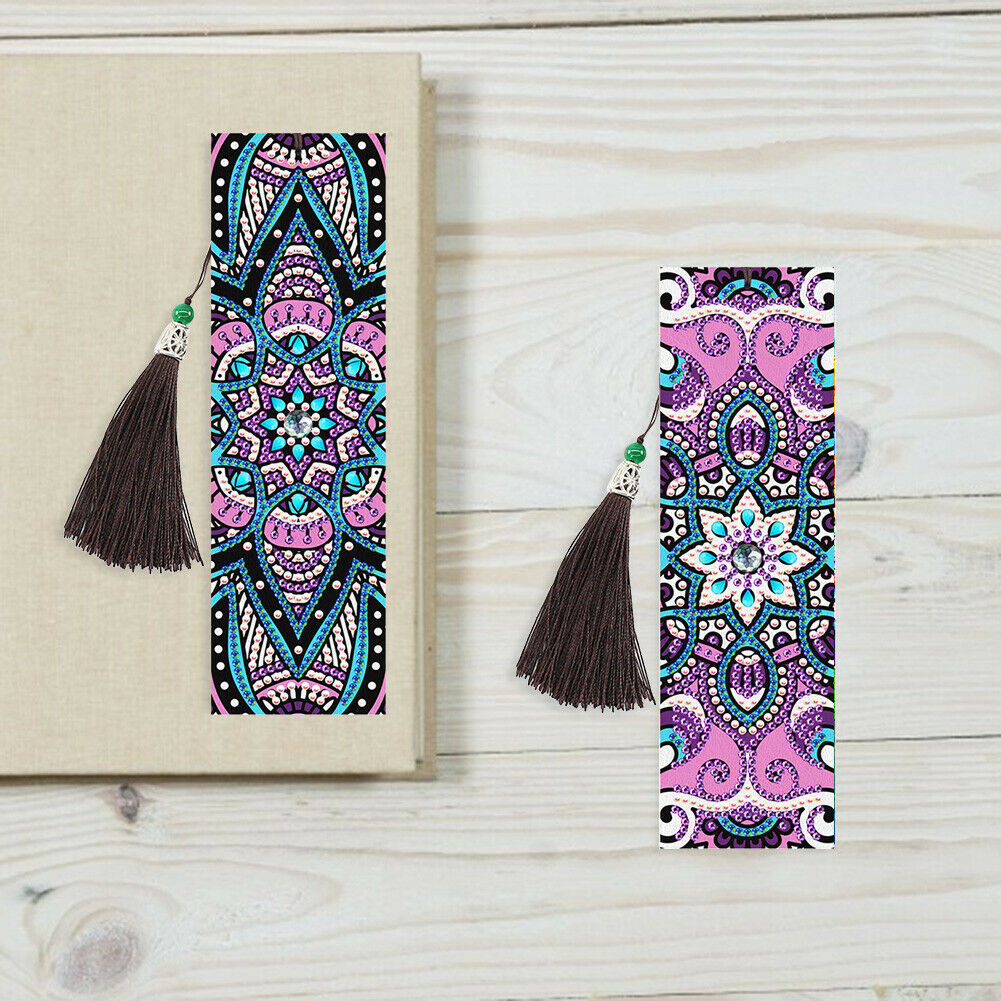 2pcs 5D Mosaic Bookmark Tassel Diamond Painting Cross Stitch Page-marker @