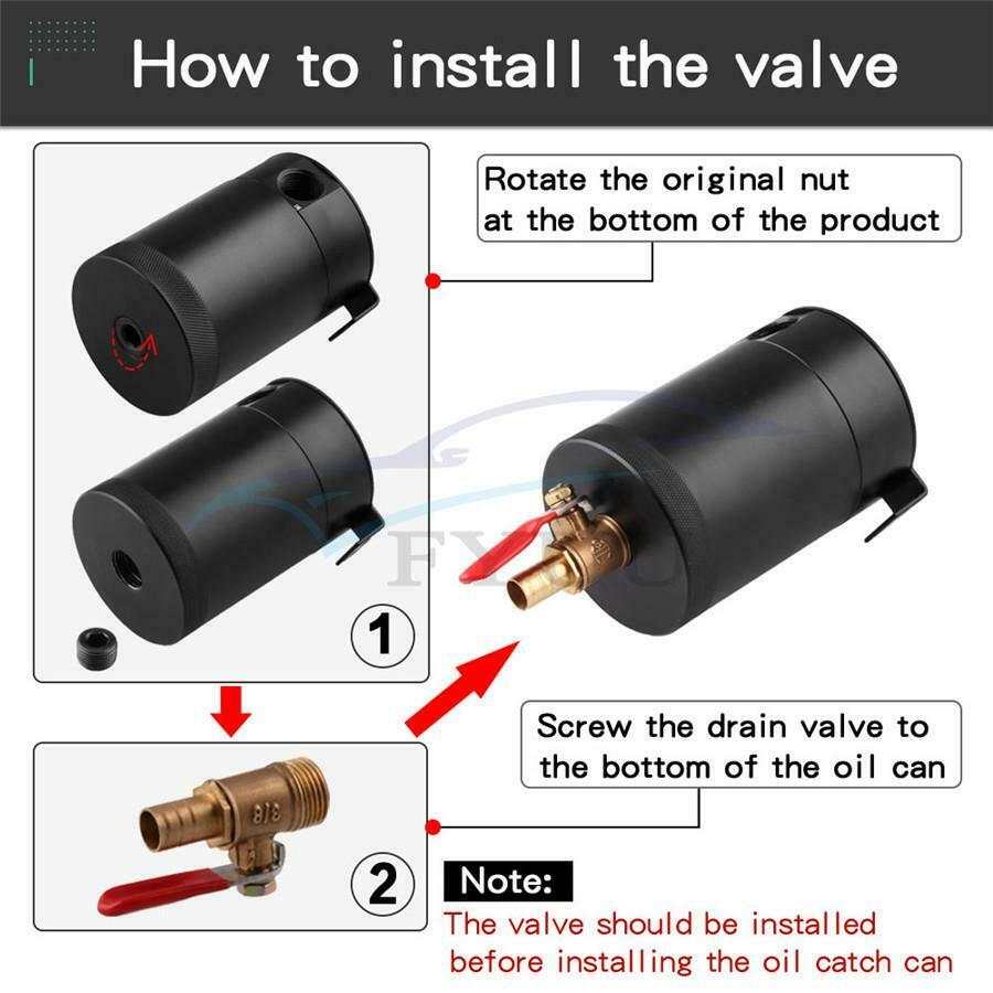 Universal 3-Port Oil Reservoir Catch Can Tank with Filter Drain Valve Breather