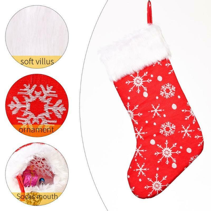 Embroidery Snowflake Christmas Stockings Candy Bag Xmas Plush Wide-Brimmed Red
