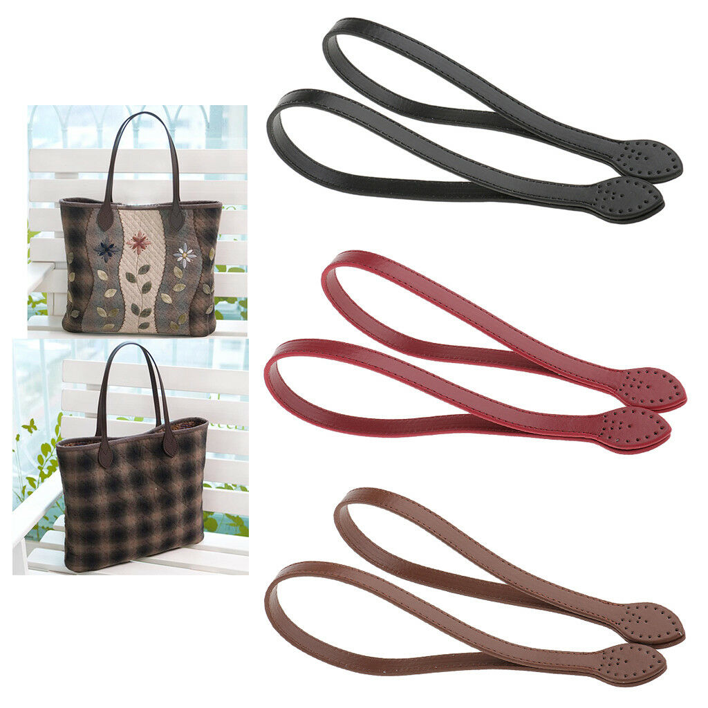 2x Black 60cm PU Leather Handle Shoulder Bag Handbag Straps