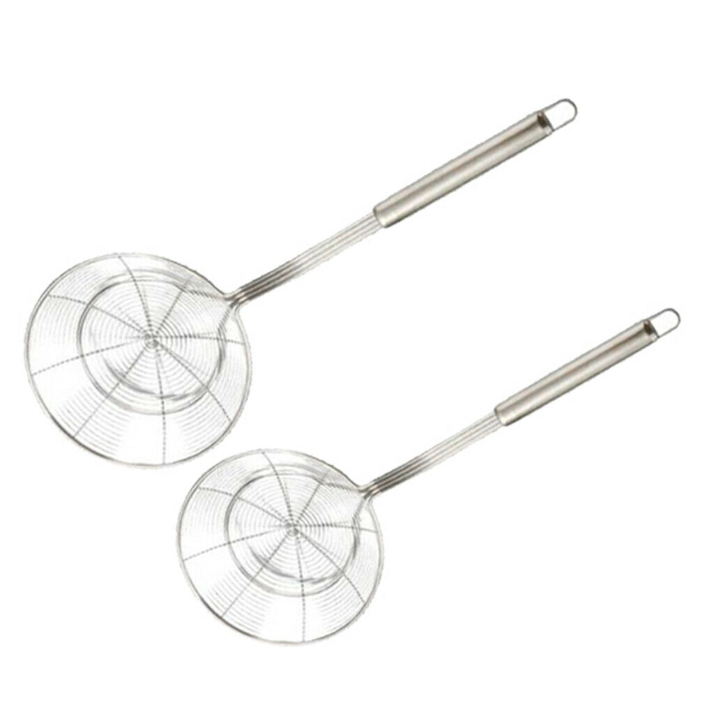 2x Stainless Steel Skimmer Ladle Spider Strainer Frying Pasta Rustproof