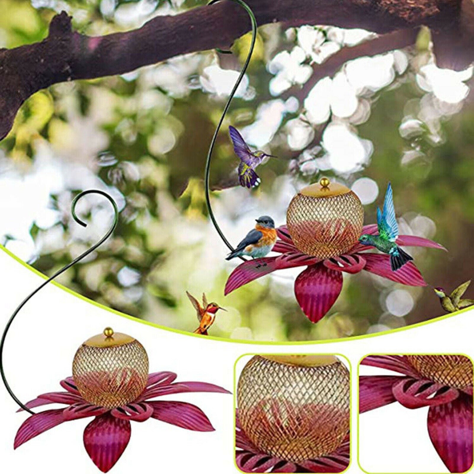 Metal Flower Bird Feeder Hummingbird Feeder for Outdoor Patio Garden
